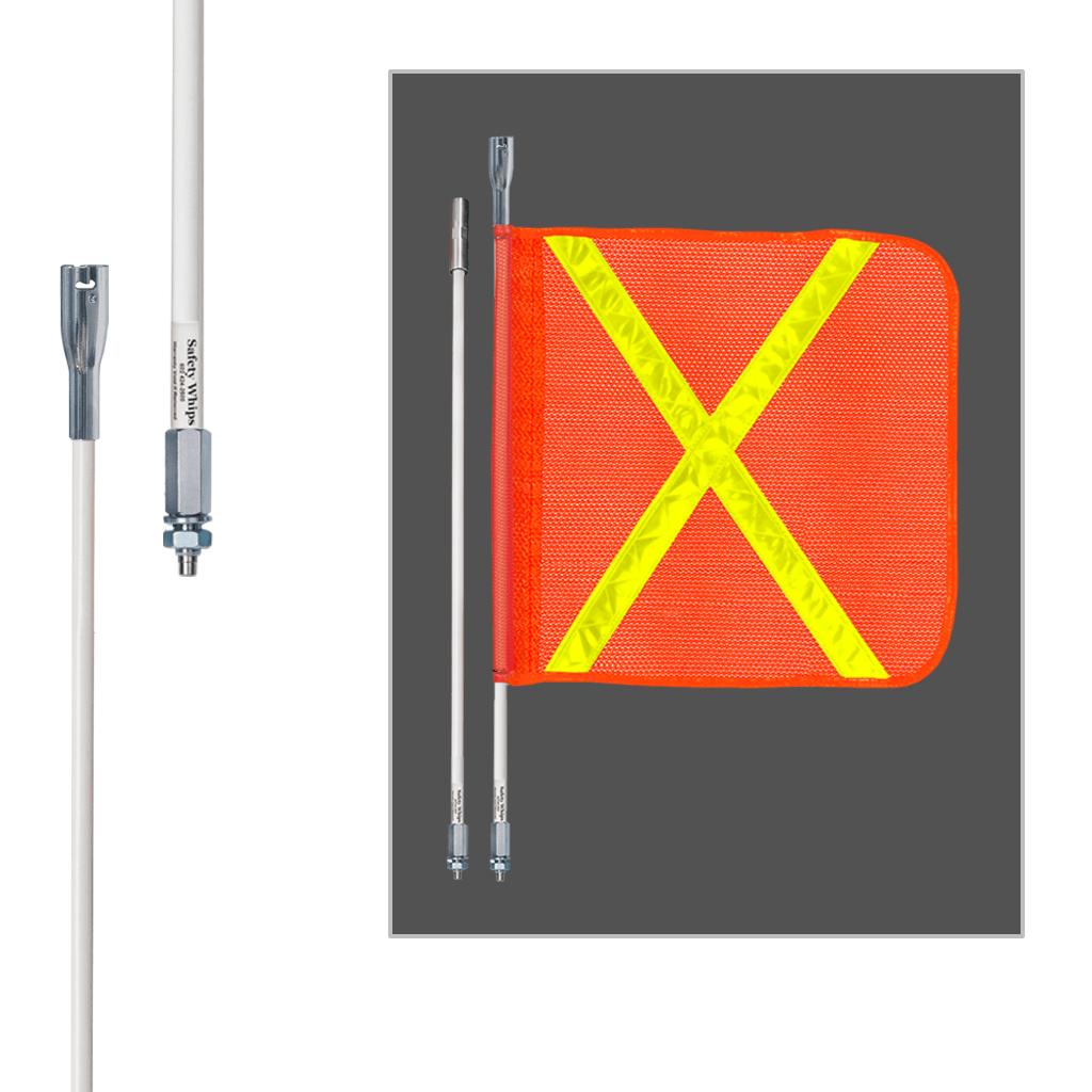 SafetyWhips 7', 2 Piece (Breakdown), Powered, Threaded, Heavy Duty Whip with Orange Flag (Yellow X)