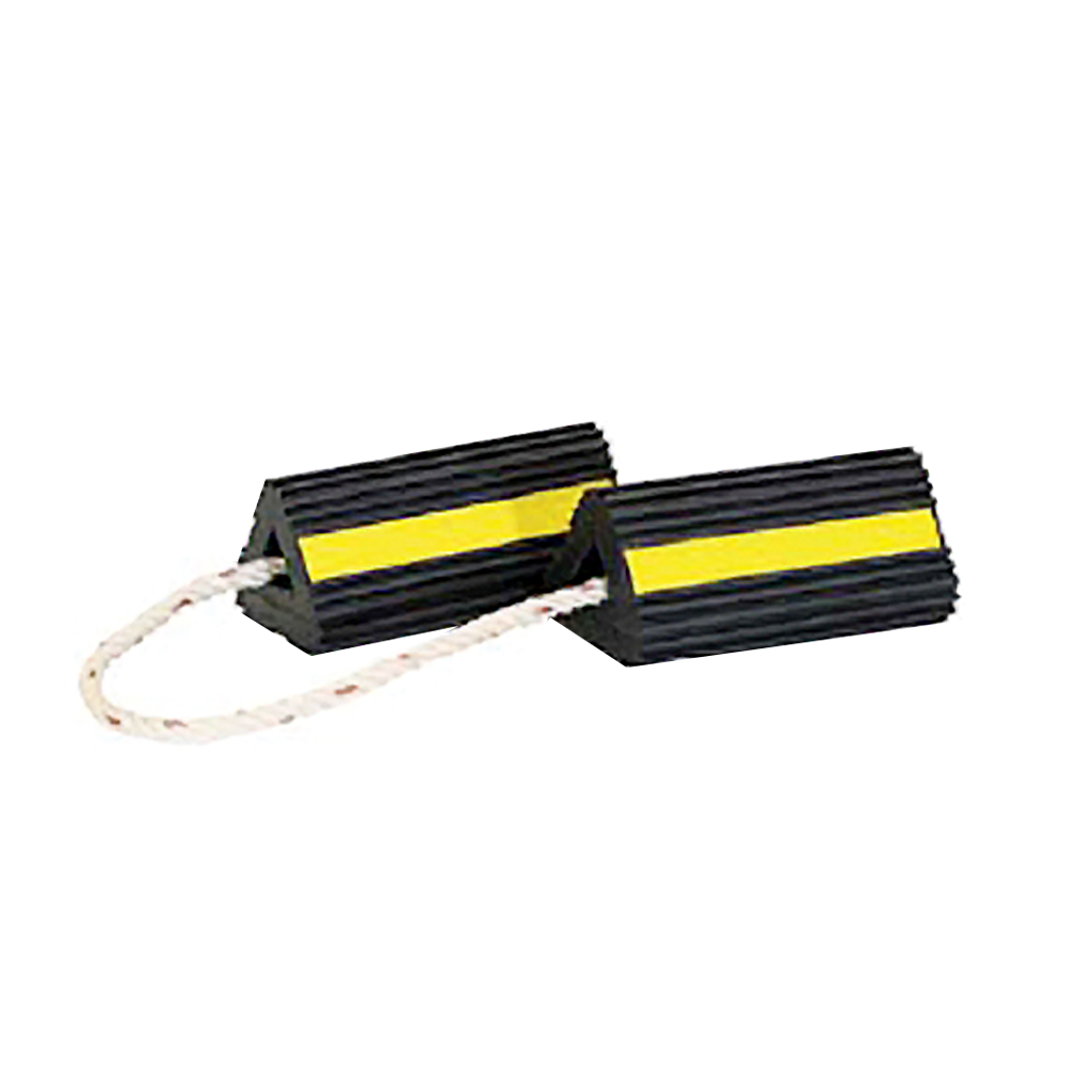 TORO Rubber Wheel Chock - Small Triangle with Yellow Safety Stripe (Roped Set)