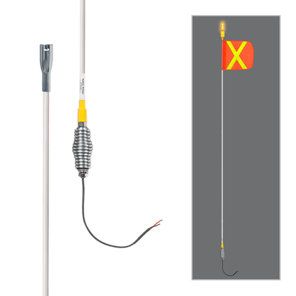 SafetyWhips 10' Super Duty Whip with Orange Flag (Yellow X), Heavy Duty Spring Base, and Constant Amber Light
