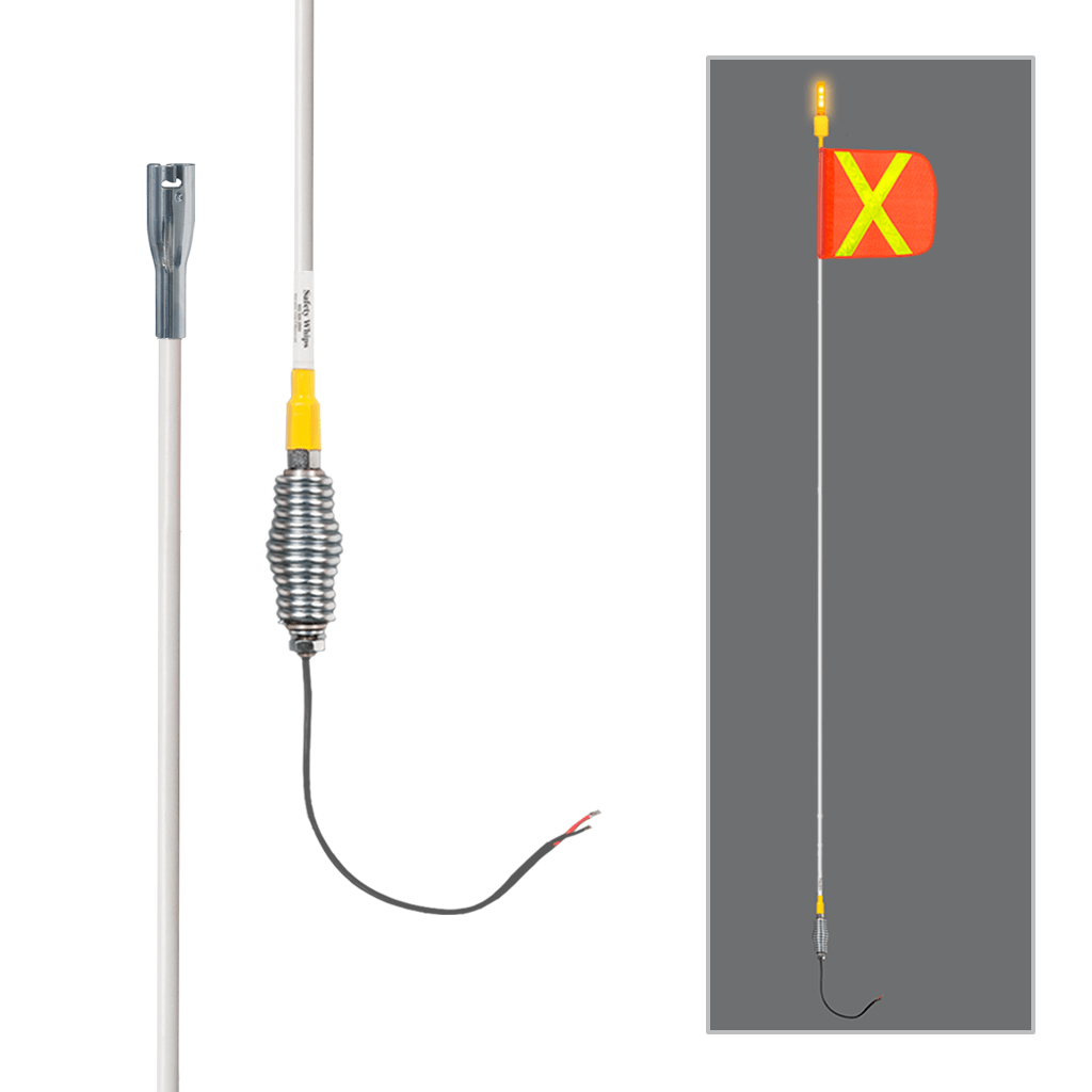 SafetyWhips 10' Super Duty Whip with Orange Flag (Yellow X), Heavy Duty Spring Base, and Constant Amber Light