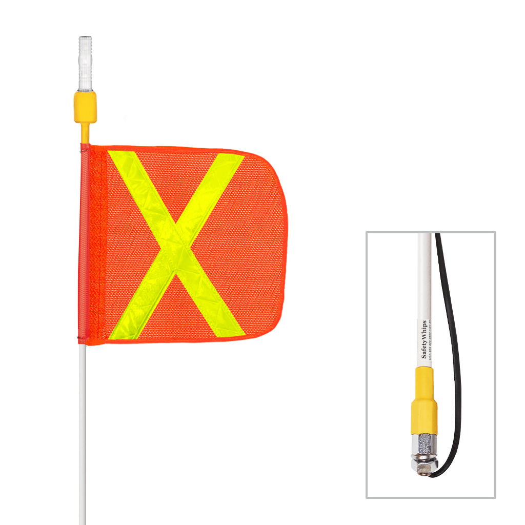SafetyWhips 10' Super Duty Whip with Orange Flag (Yellow X) and Constant Amber Light