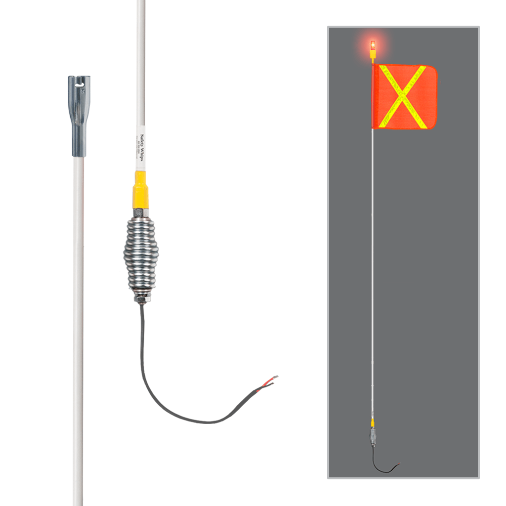 SafetyWhips 10' Super Duty Whip with Orange Flag (Yellow X), Heavy Duty Spring Base, and Red Light