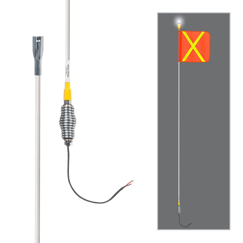 SafetyWhips 10' Super Duty Whip with Orange Flag (Yellow X), Heavy Duty Spring Base, and White Light