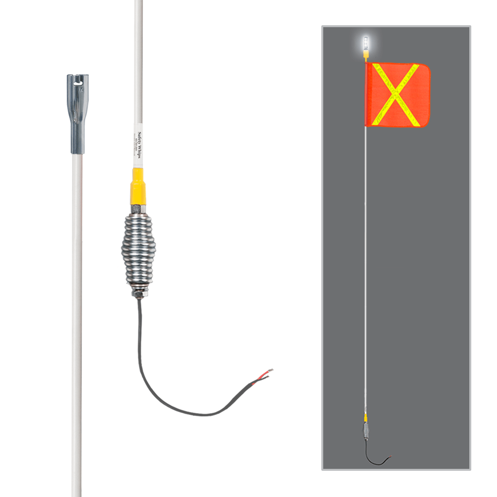 SafetyWhips 10' Super Duty Whip with Orange Flag (Yellow X), Heavy Duty Spring Base, and Constant White Light