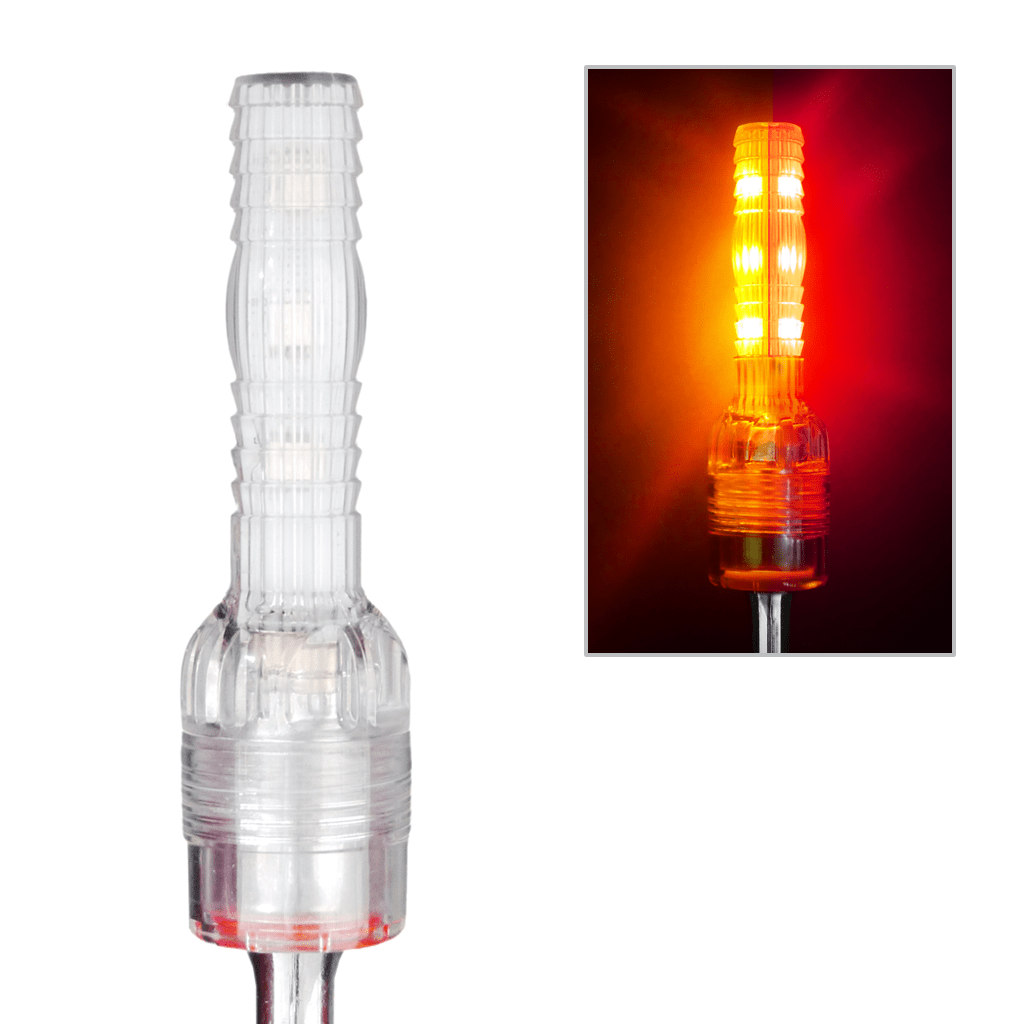 SafetyWhips 10' Super Duty Whip with Orange Flag (Yellow X), Heavy Duty Spring Base, and Flashing Amber/Red Light