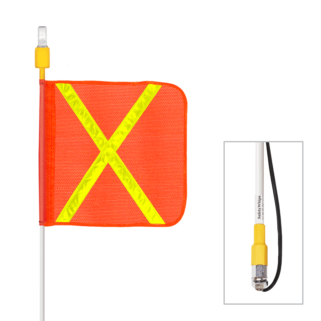SafetyWhips 10' Super Duty Whip with Orange Flag (Yellow X) and White Light