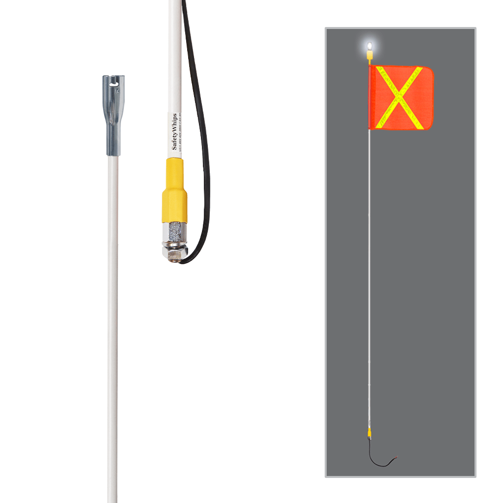 SafetyWhips 10' Super Duty Whip with Orange Flag (Yellow X) and White Light