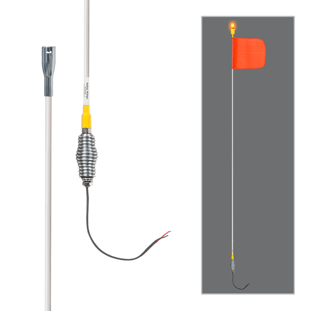 SafetyWhips 12' Super Duty Whip with Orange Flag, Heavy Duty Spring Base, and Amber/Red Light