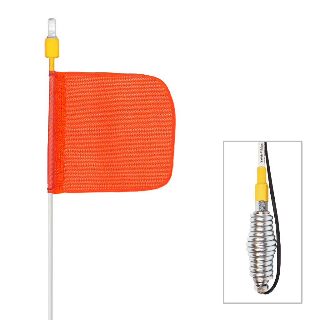 SafetyWhips 12' Super Duty Whip with Orange Flag, Heavy Duty Spring Base, and Amber Light