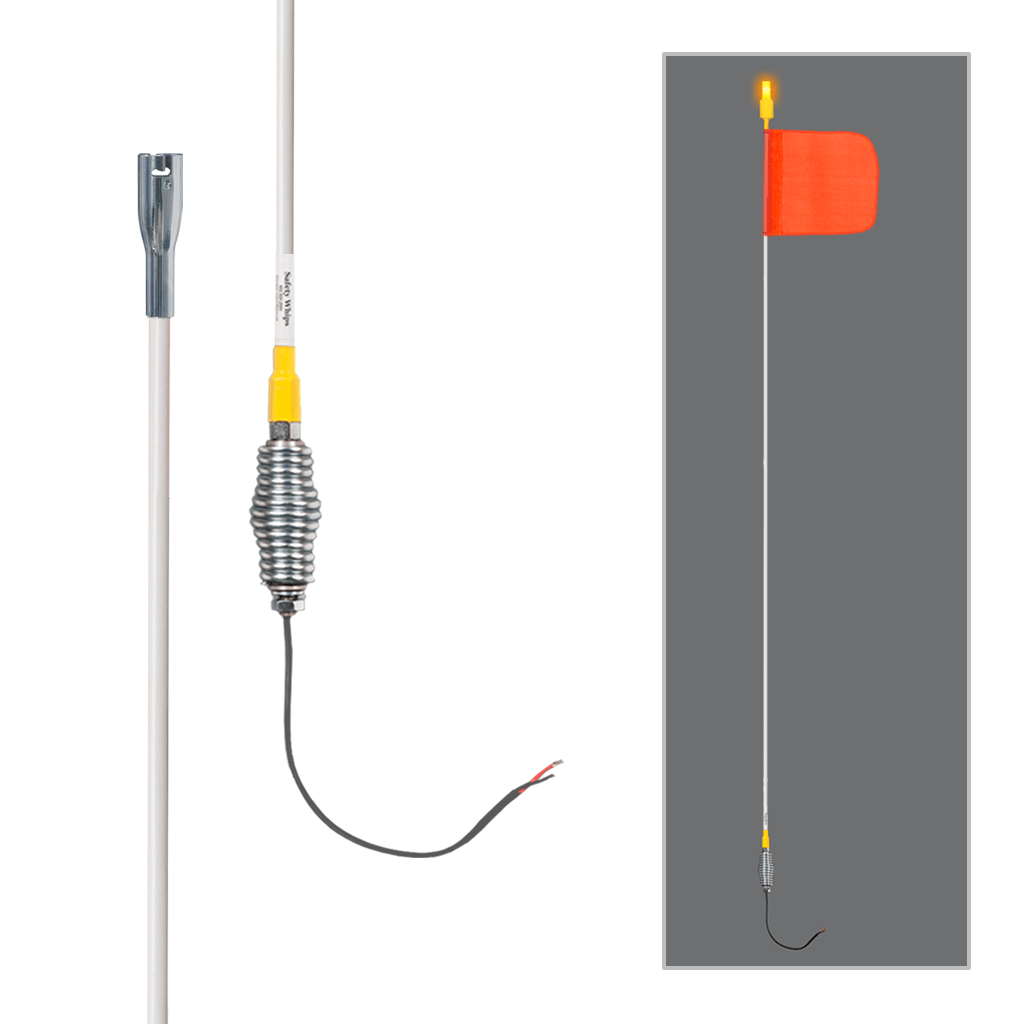SafetyWhips 12' Super Duty Whip with Orange Flag, Heavy Duty Spring Base, and Amber Light