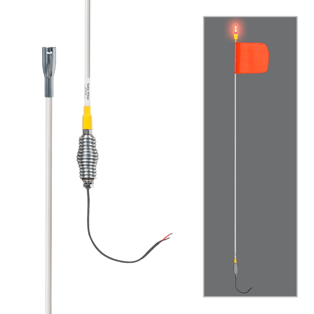 SafetyWhips 12' Super Duty Whip with Orange Flag, Heavy Duty Spring Base, and Constant Red Light