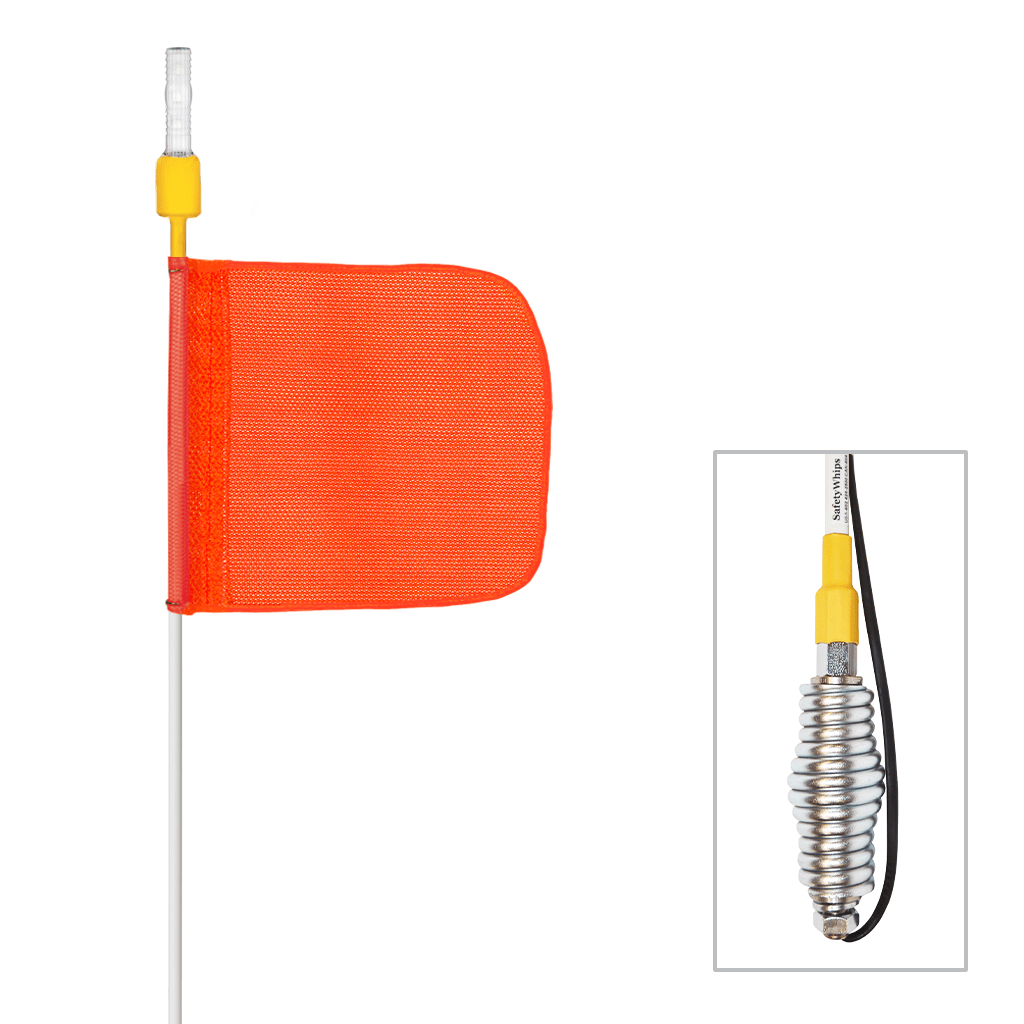 SafetyWhips 12' Super Duty Whip with Orange Flag, Heavy Duty Spring Base, and Flashing Green Light