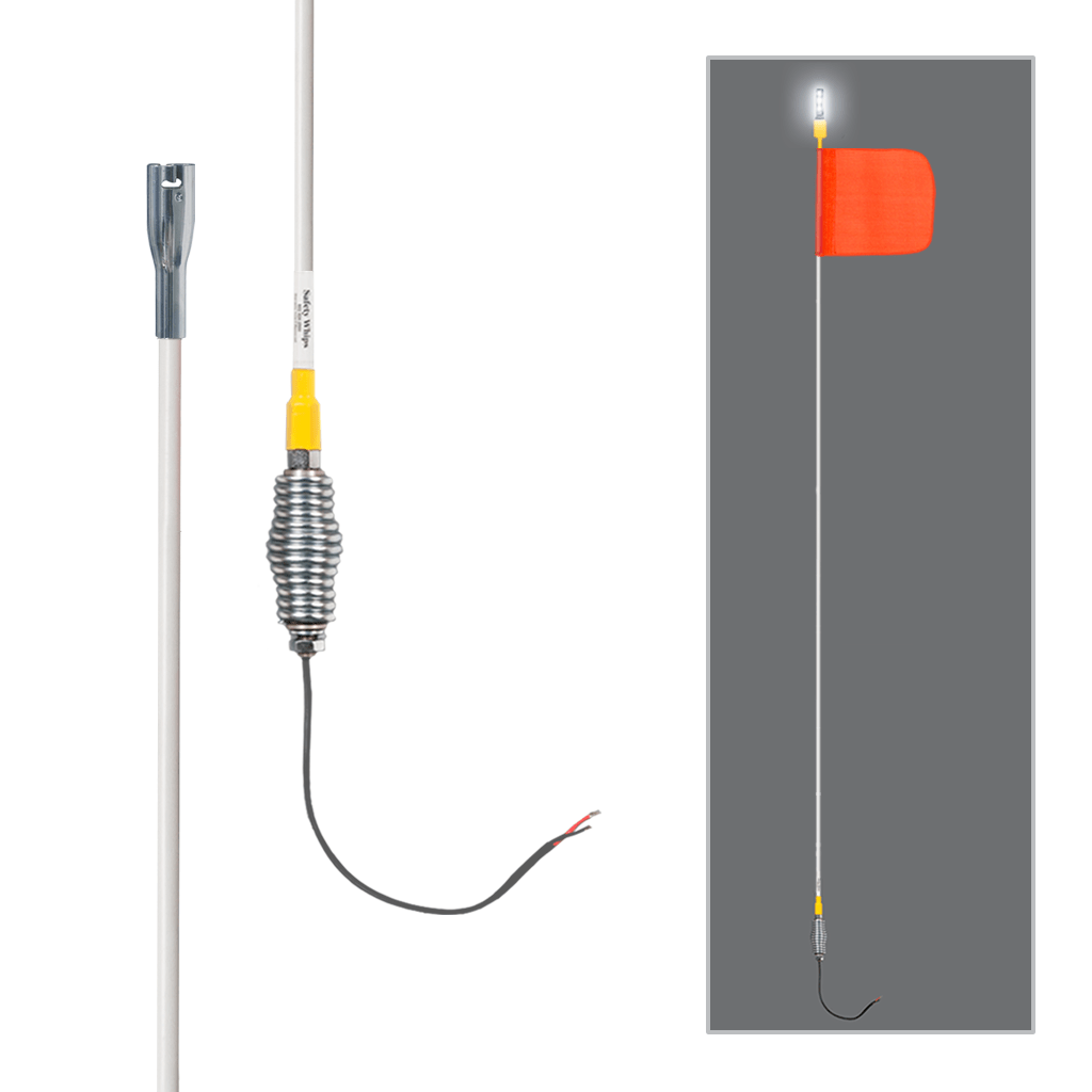 SafetyWhips 12' Super Duty Whip with Orange Flag and Flashing White Light