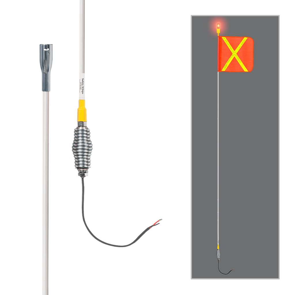 SafetyWhips 12' Super Duty Whip with Orange Flag (Yellow X), Heavy Duty Spring Base, and Red Light