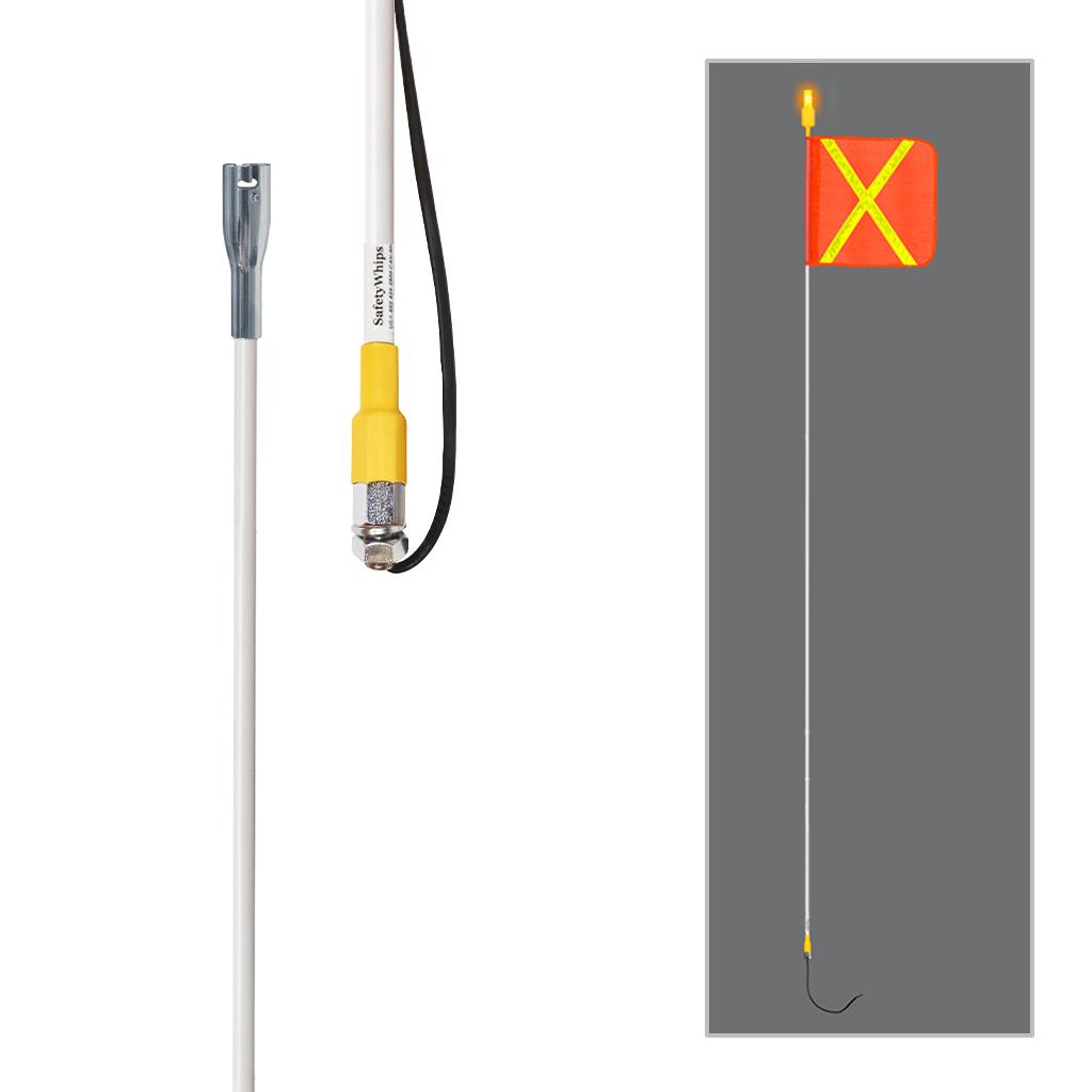 SafetyWhips 12' Super Duty Whip with Orange Flag (Yellow X) and Amber Light