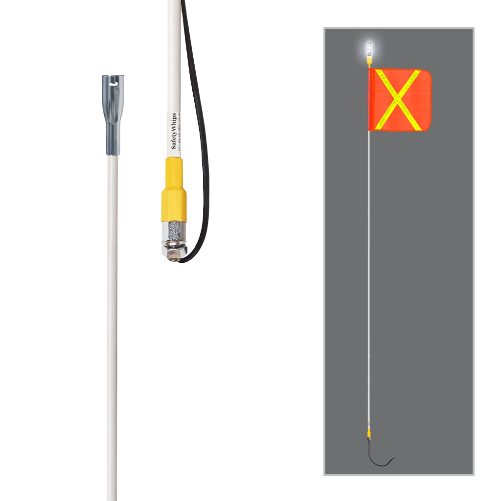 SafetyWhips 12' Super Duty Whip with Orange Flag (Yellow X) and Flashing White Light