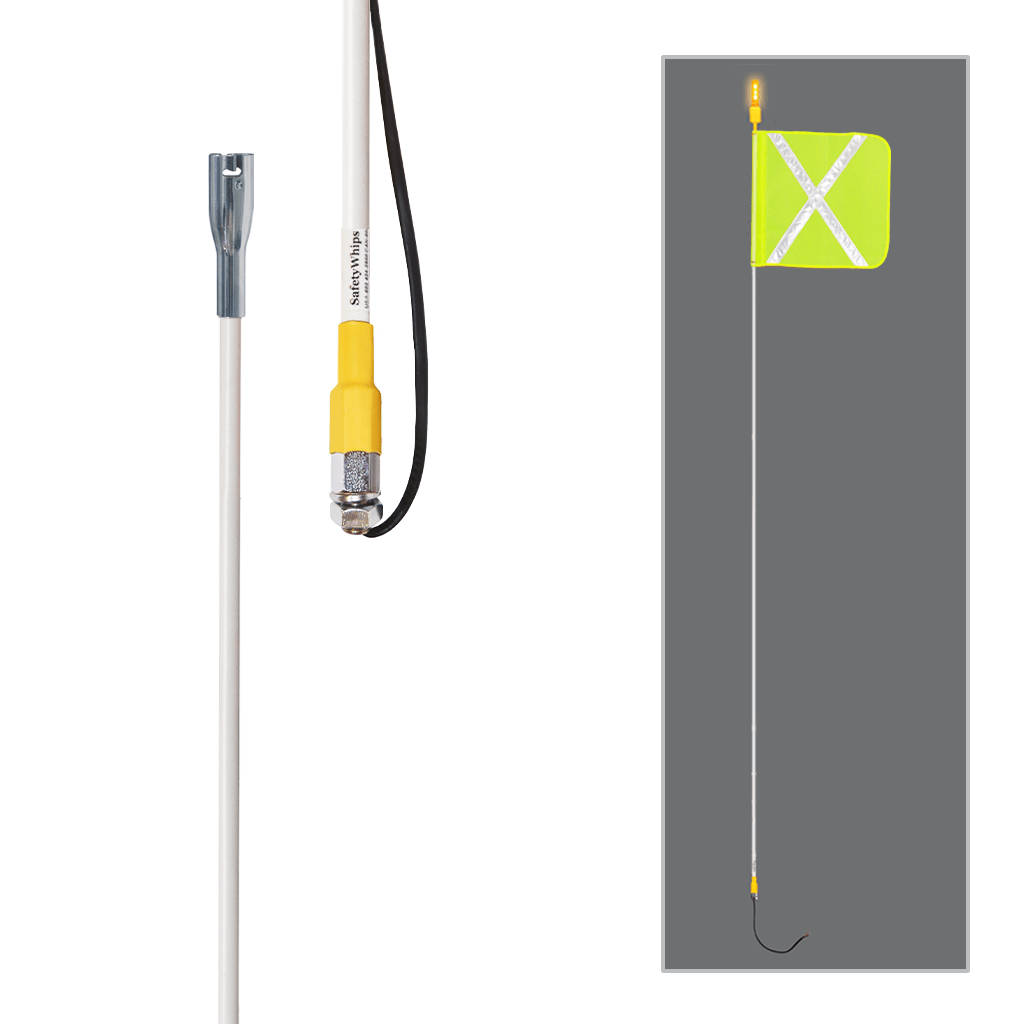 SafetyWhips 12' Super Duty Whip with Fluorescent Yellow Flag (White X) and Constant Amber Light