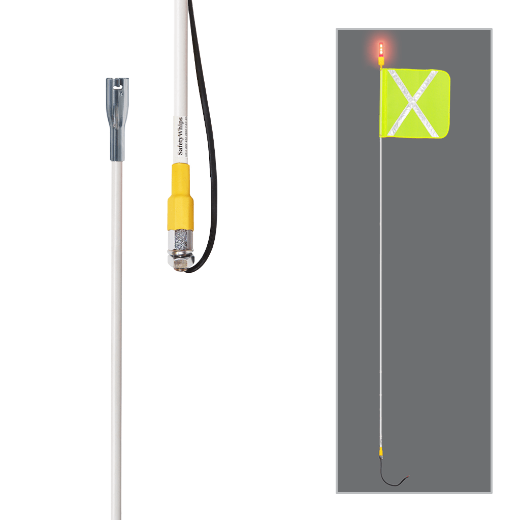 SafetyWhips 12' Super Duty Whip with Fluorescent Yellow Flag (White X) and Constant Red Light