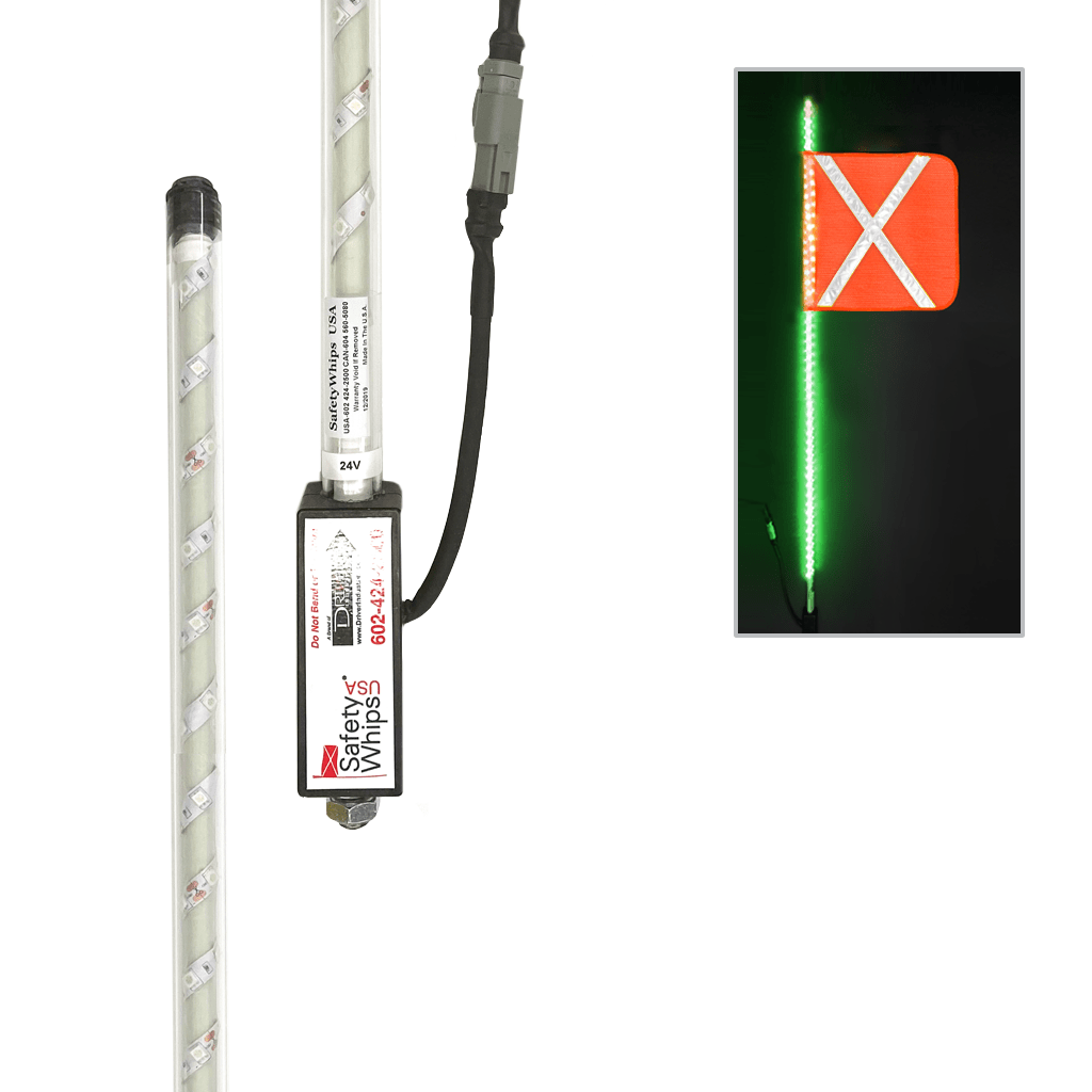 SafetyWhips 3' Super Duty Fully Lit Green LED Whip with Orange Flag (White X)