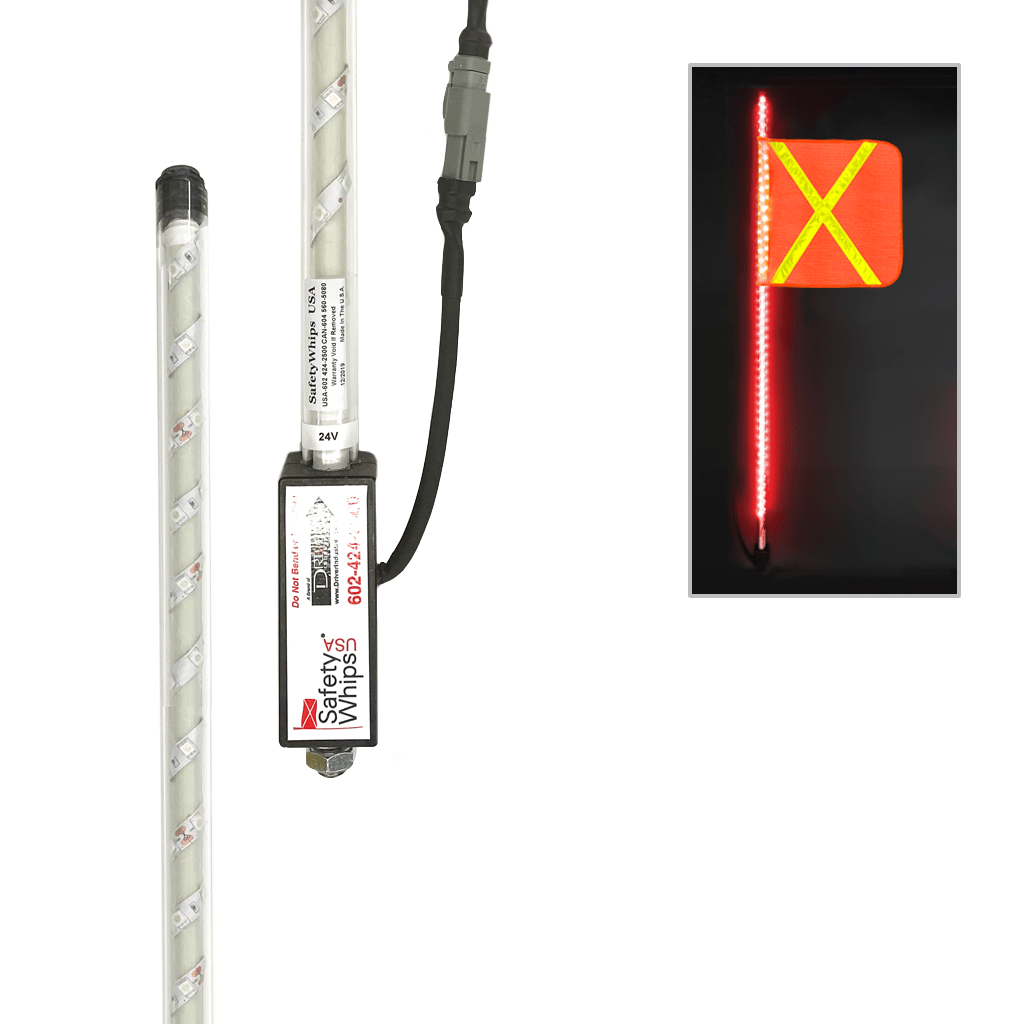 SafetyWhips 3' Super Duty Fully Lit Red LED Whip with Orange Flag (Yellow X)
