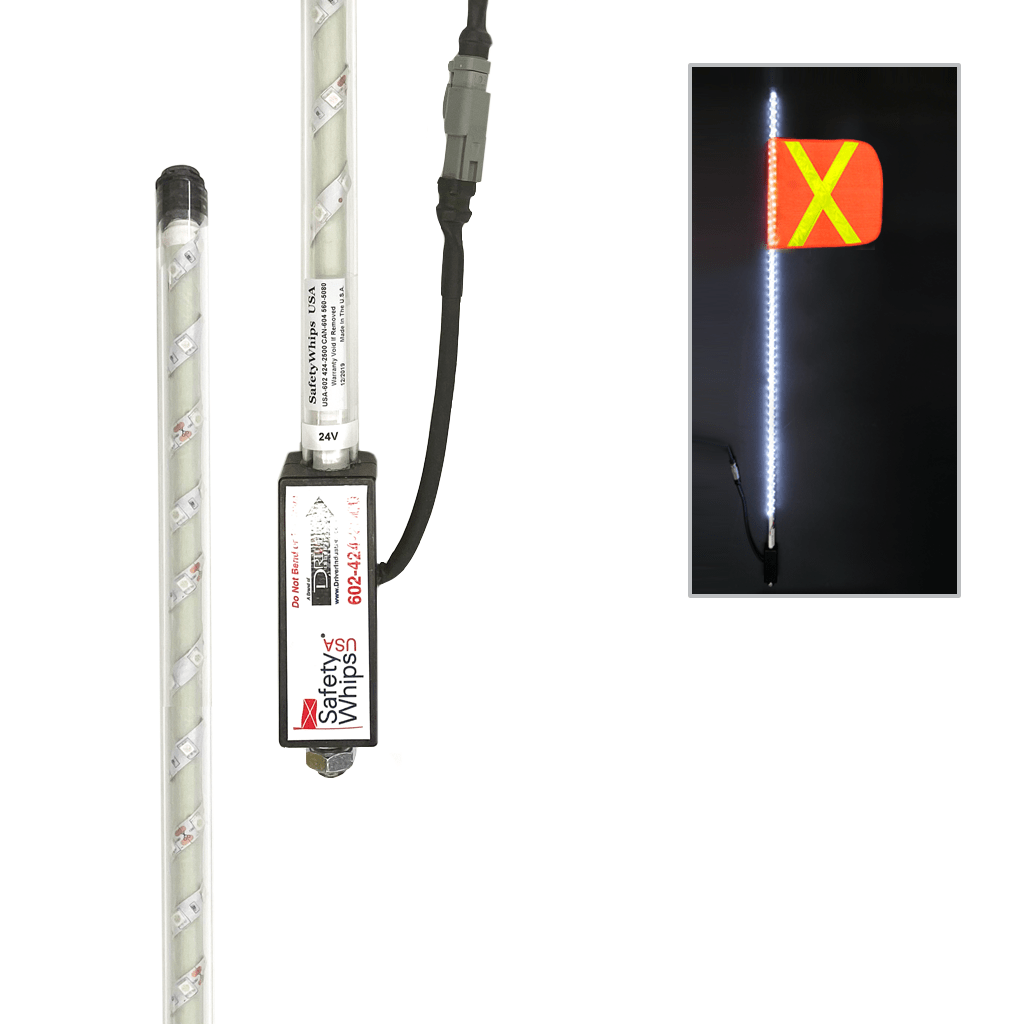SafetyWhips 3' Super Duty Fully Lit White LED Whip with Orange Flag (Yellow X)