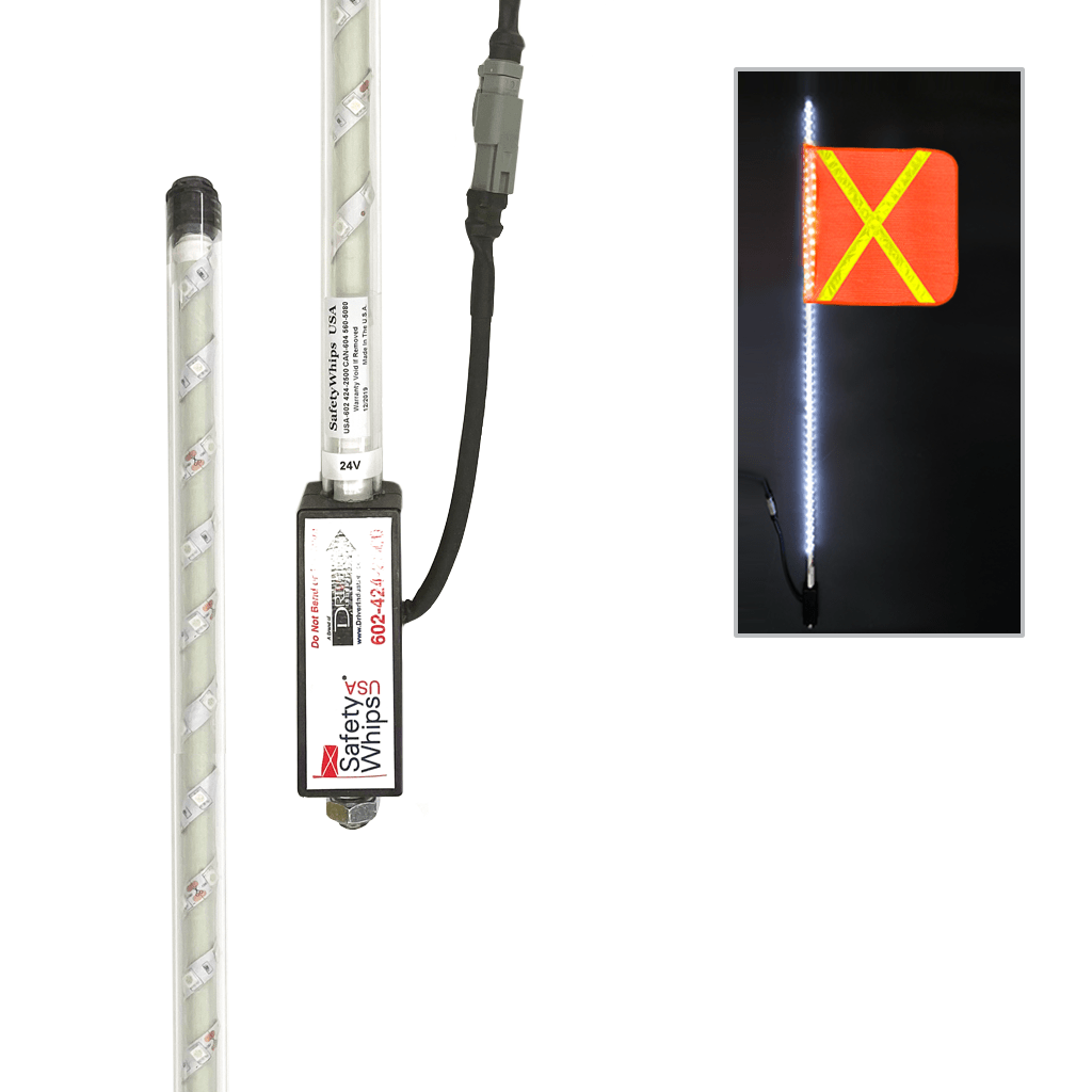 SafetyWhips 3' Super Duty Fully Lit White LED Whip with Orange Flag (Yellow X)