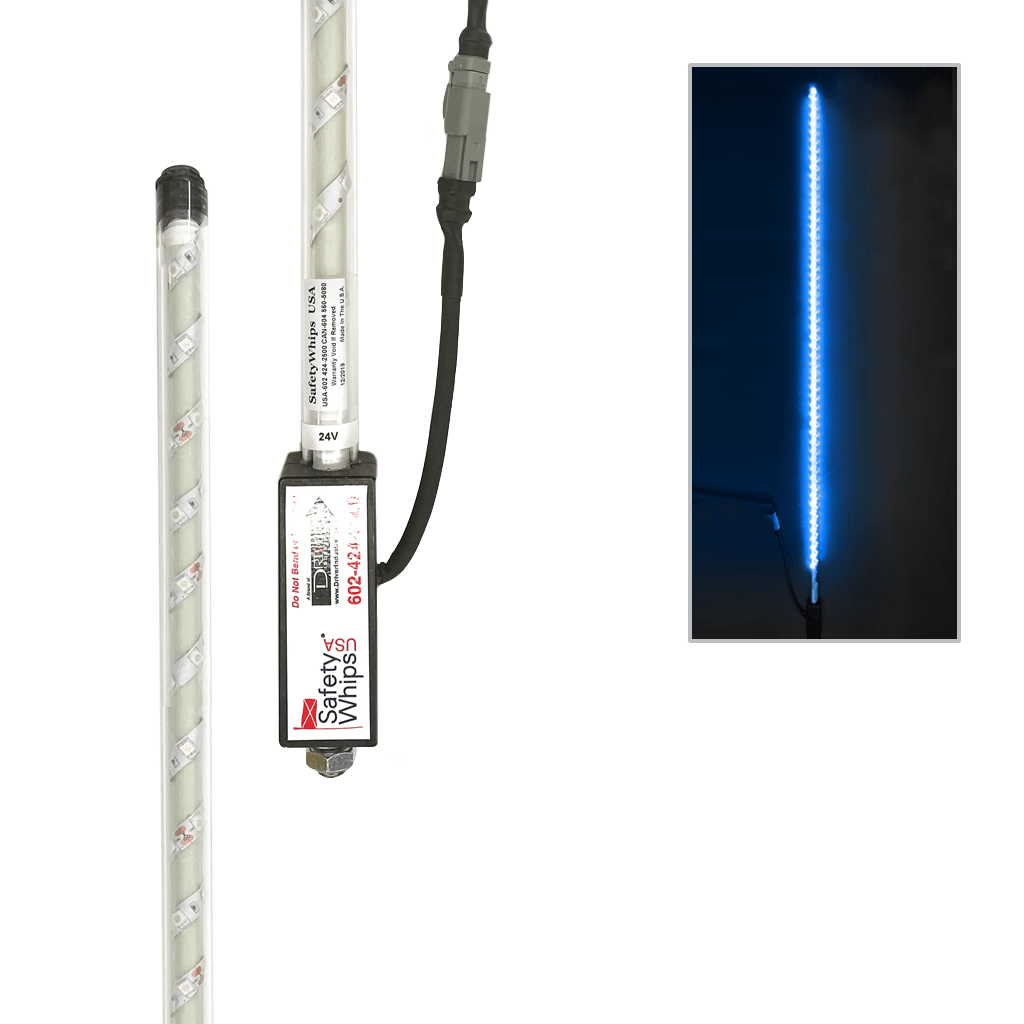 SafetyWhips 4' Super Duty Fully Lit Blue LED Whip (24Volt)