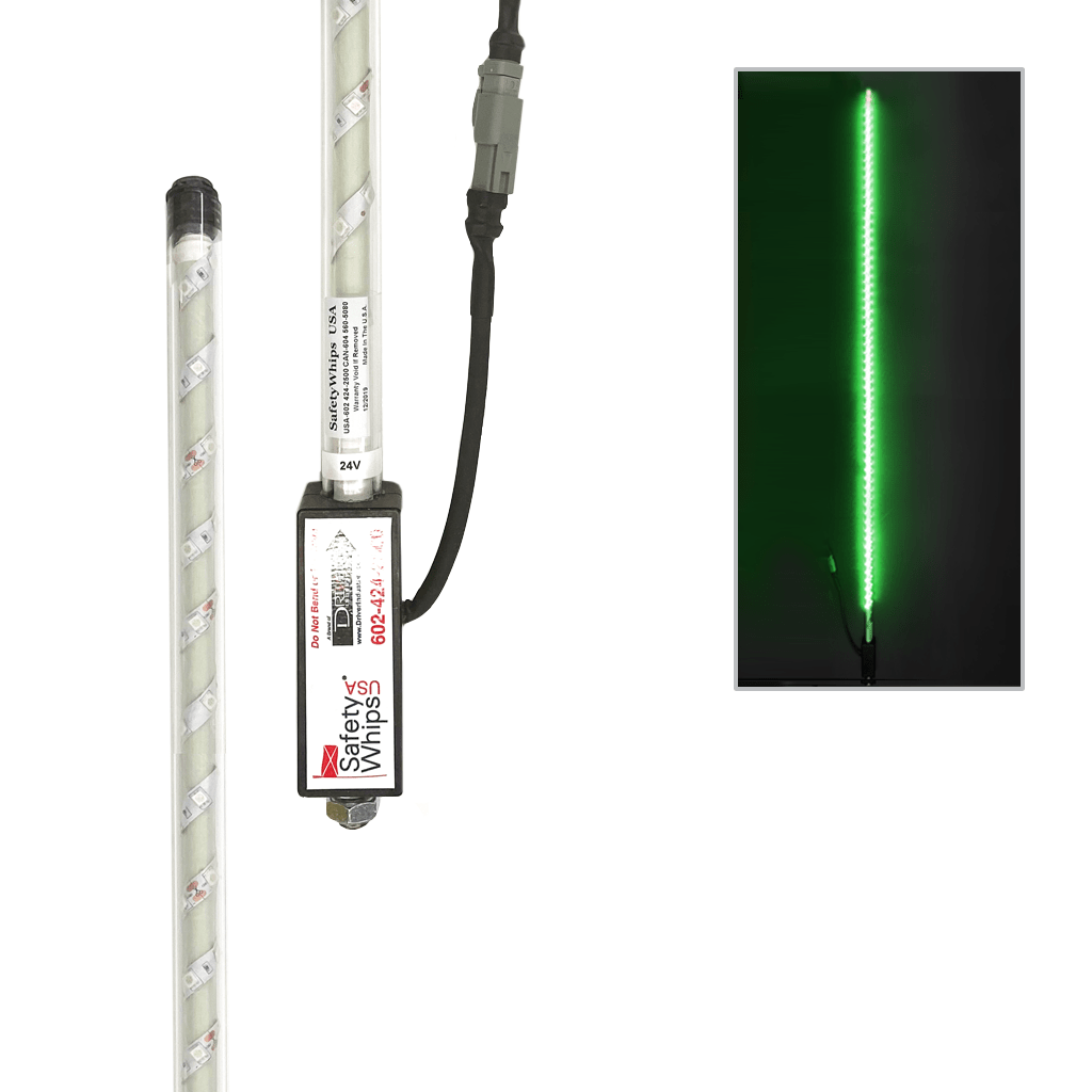 SafetyWhips 4' Super Duty Fully Lit Green LED Whip (24Volt)