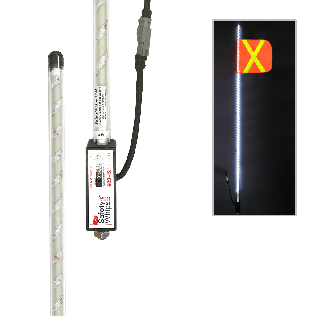 SafetyWhips 5' Super Duty Fully Lit White LED Whip with Orange Flag (Yellow X)