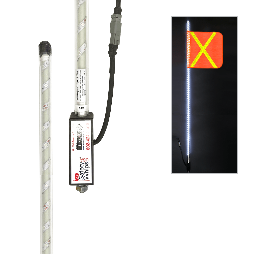 SafetyWhips 5' Super Duty Fully Lit White LED Whip with Orange Flag (Yellow X)