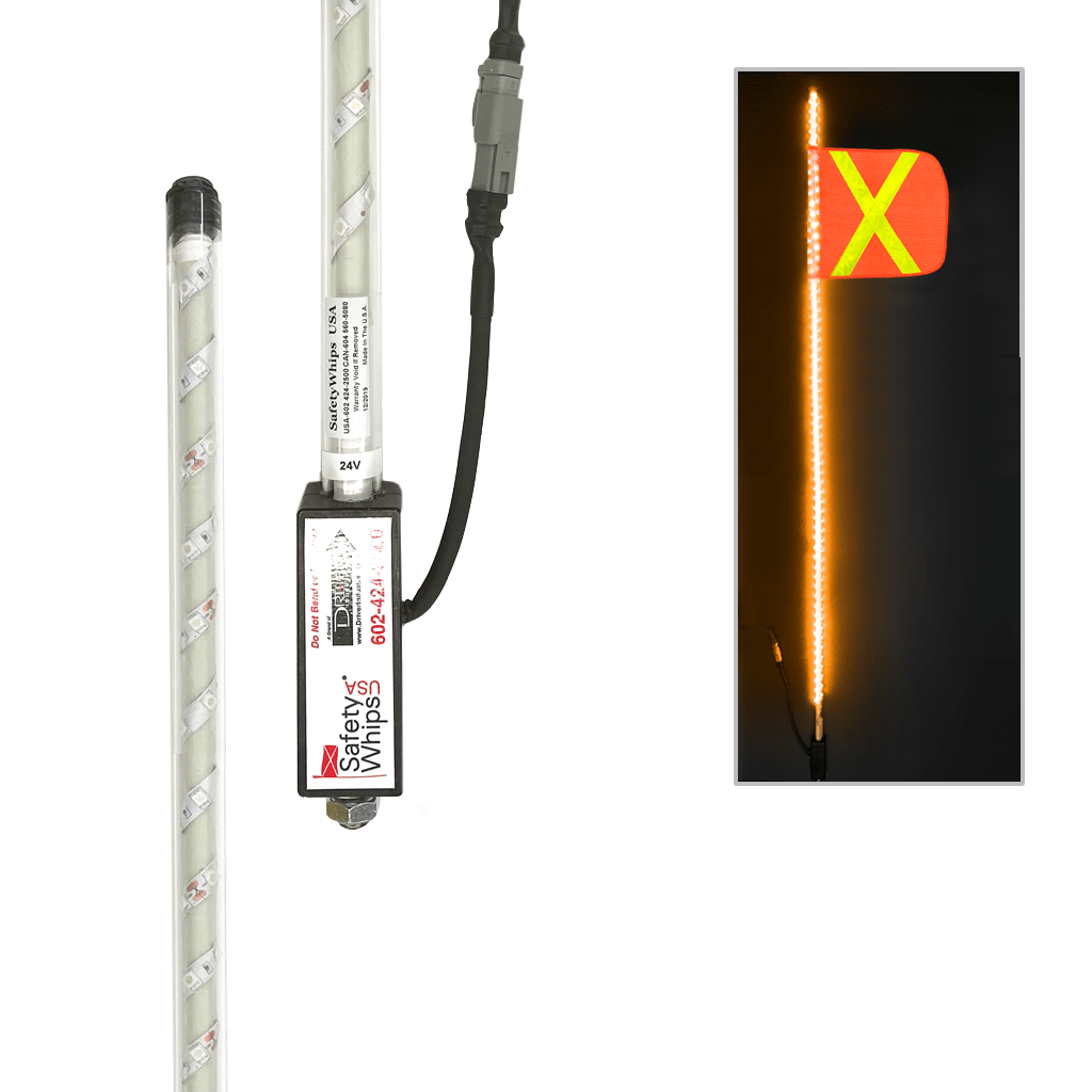 SafetyWhips 6' Super Duty Fully Lit Amber LED Whip with Orange Flag (Yellow X)