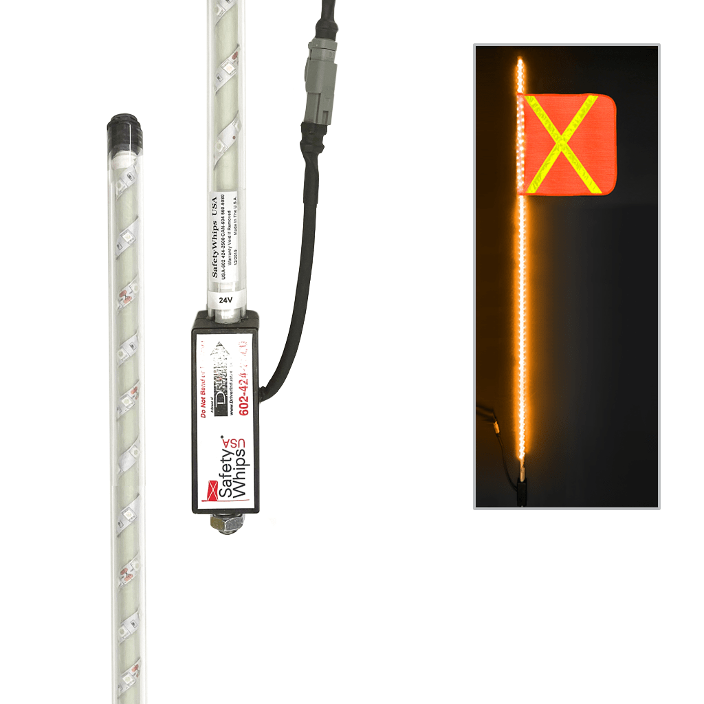 SafetyWhips 6' Super Duty Fully Lit Amber LED Whip with Orange Flag (Yellow X)