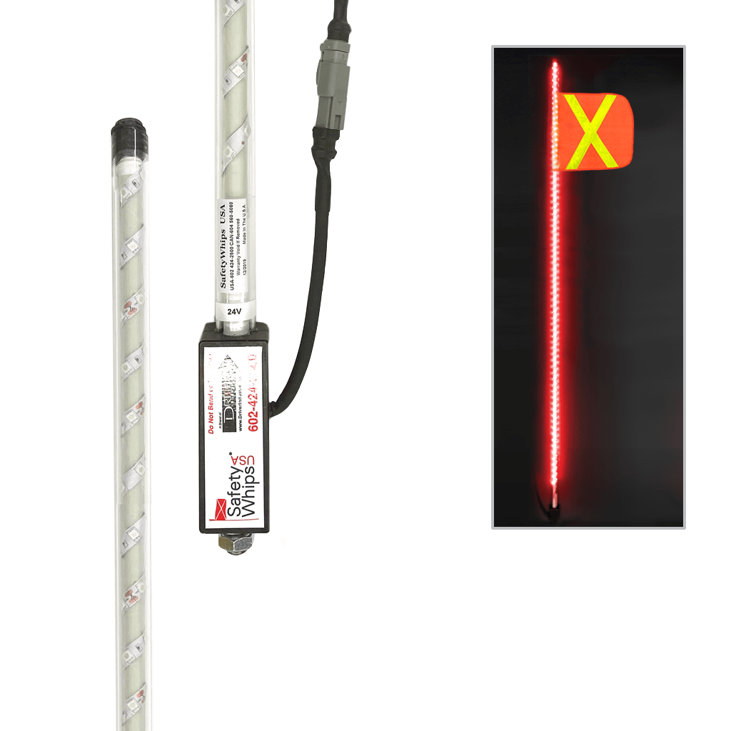 SafetyWhips 6' Super Duty Fully Lit Red LED Whip with Orange Flag (Yellow X)