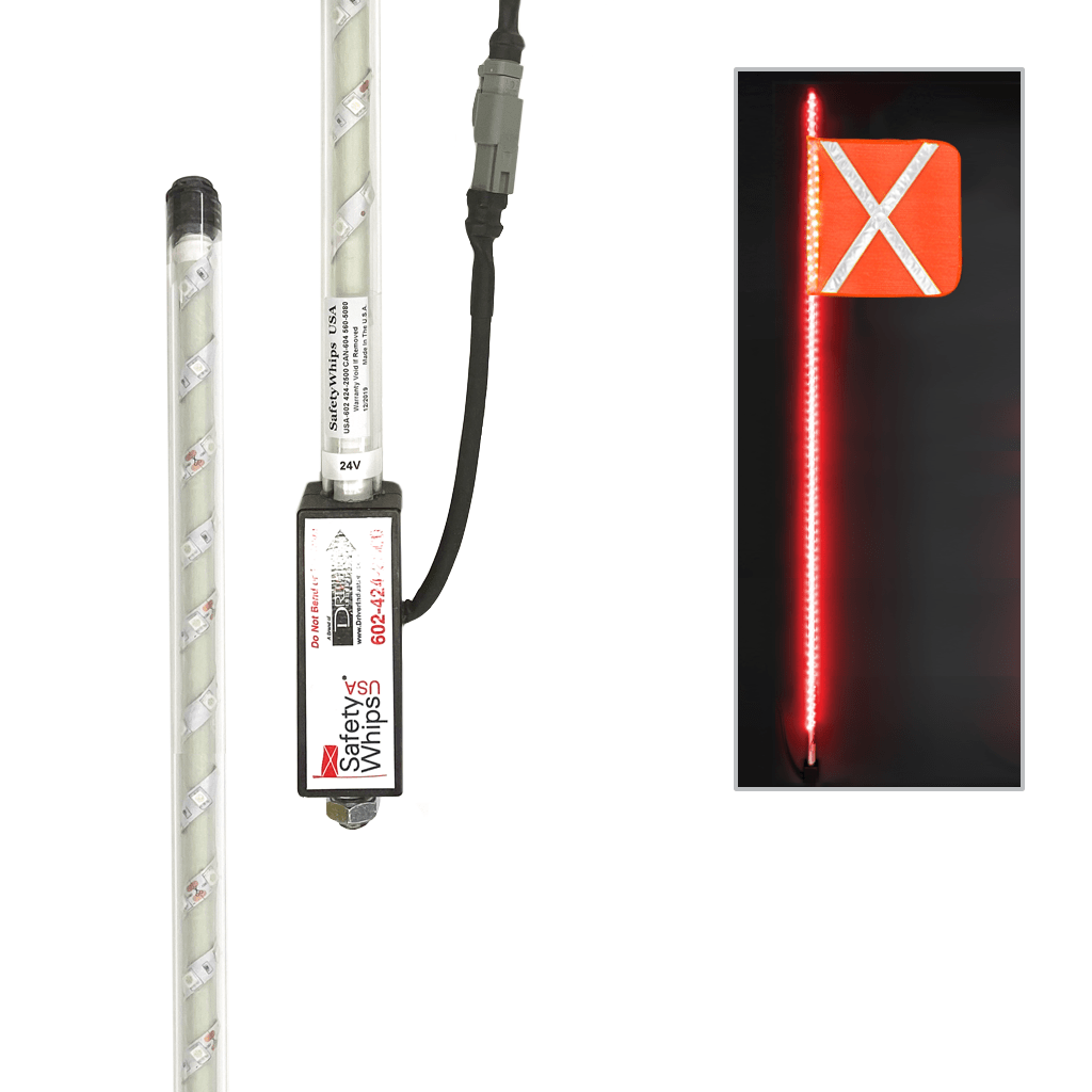 SafetyWhips 6' Super Duty Fully Lit Red LED Whip with Orange Flag (White X)