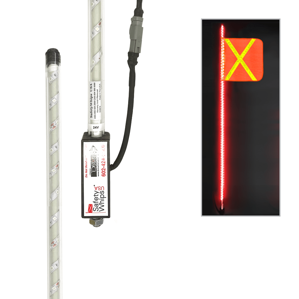 SafetyWhips 6' Super Duty Fully Lit Red LED Whip with Orange Flag (Yellow X)
