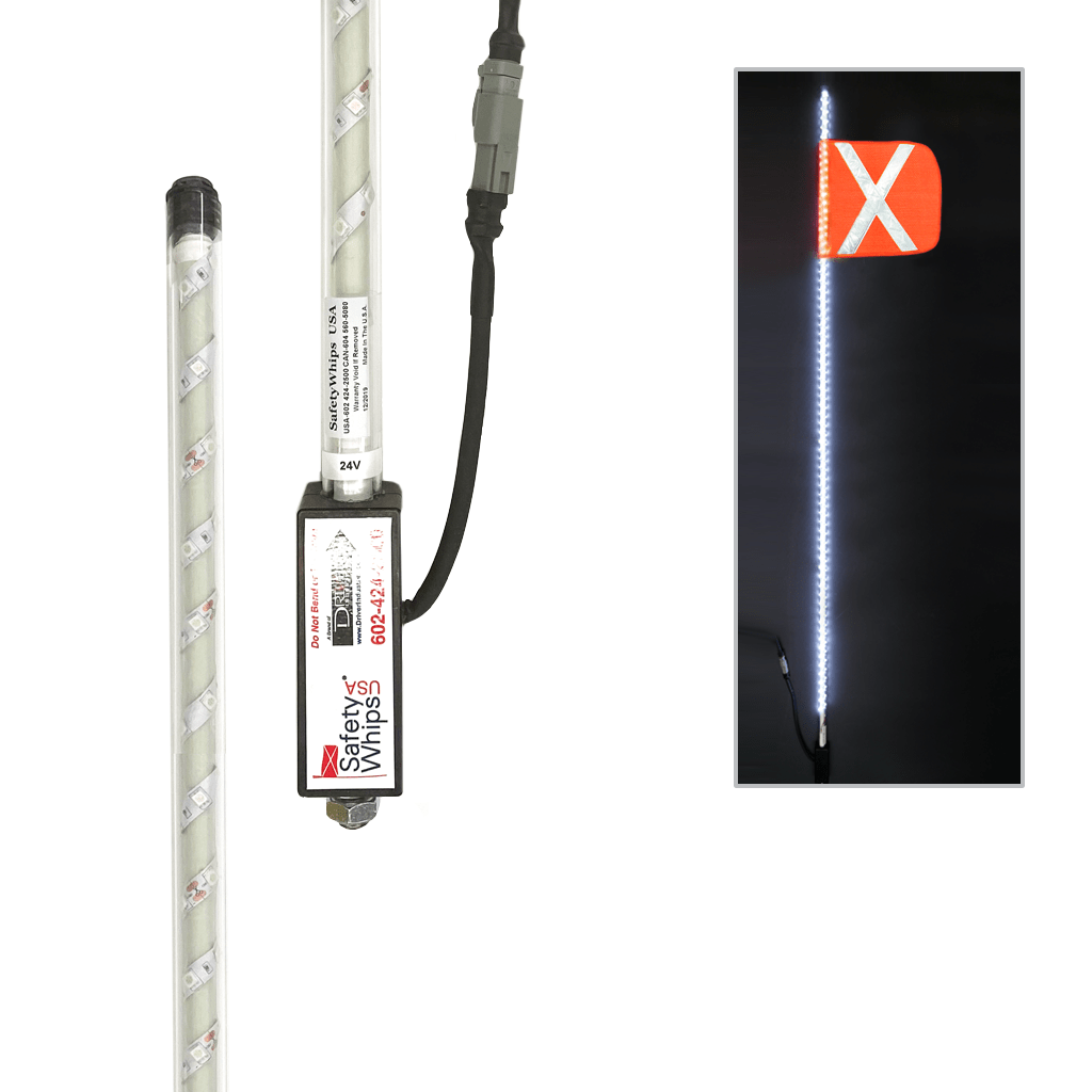 SafetyWhips 6' Super Duty Fully Lit White LED Whip with Orange Flag (White X)