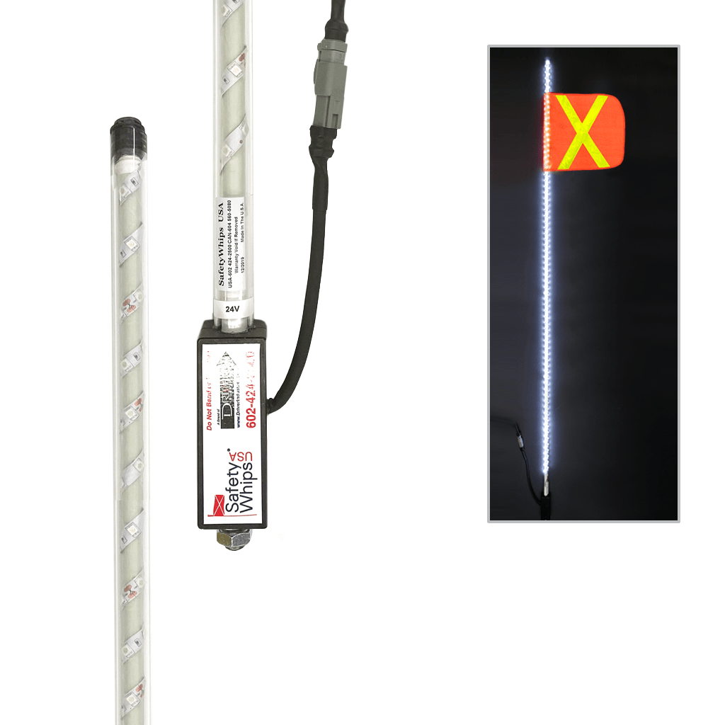 SafetyWhips 6' Super Duty Fully Lit White LED Whip with Orange Flag (Yellow X)