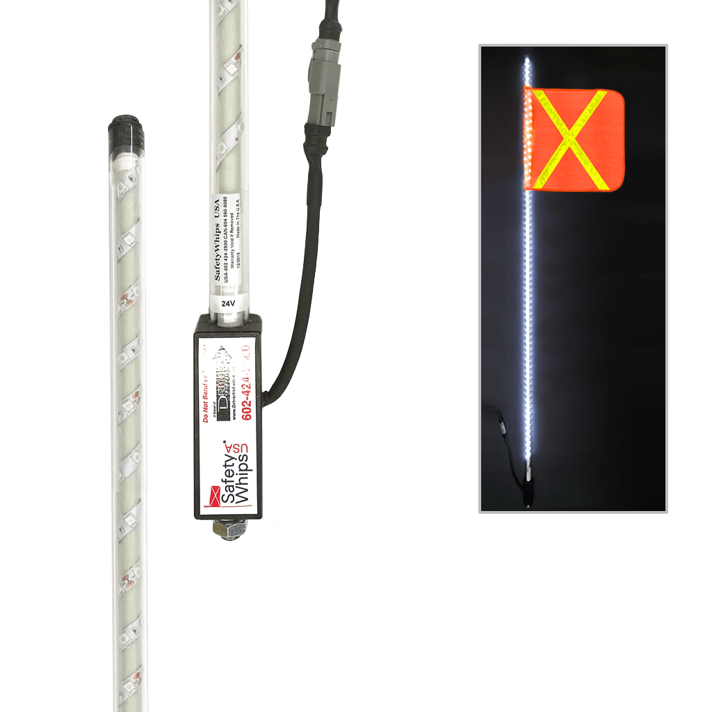 SafetyWhips 6' Super Duty Fully Lit White LED Whip with Orange Flag (Yellow X)