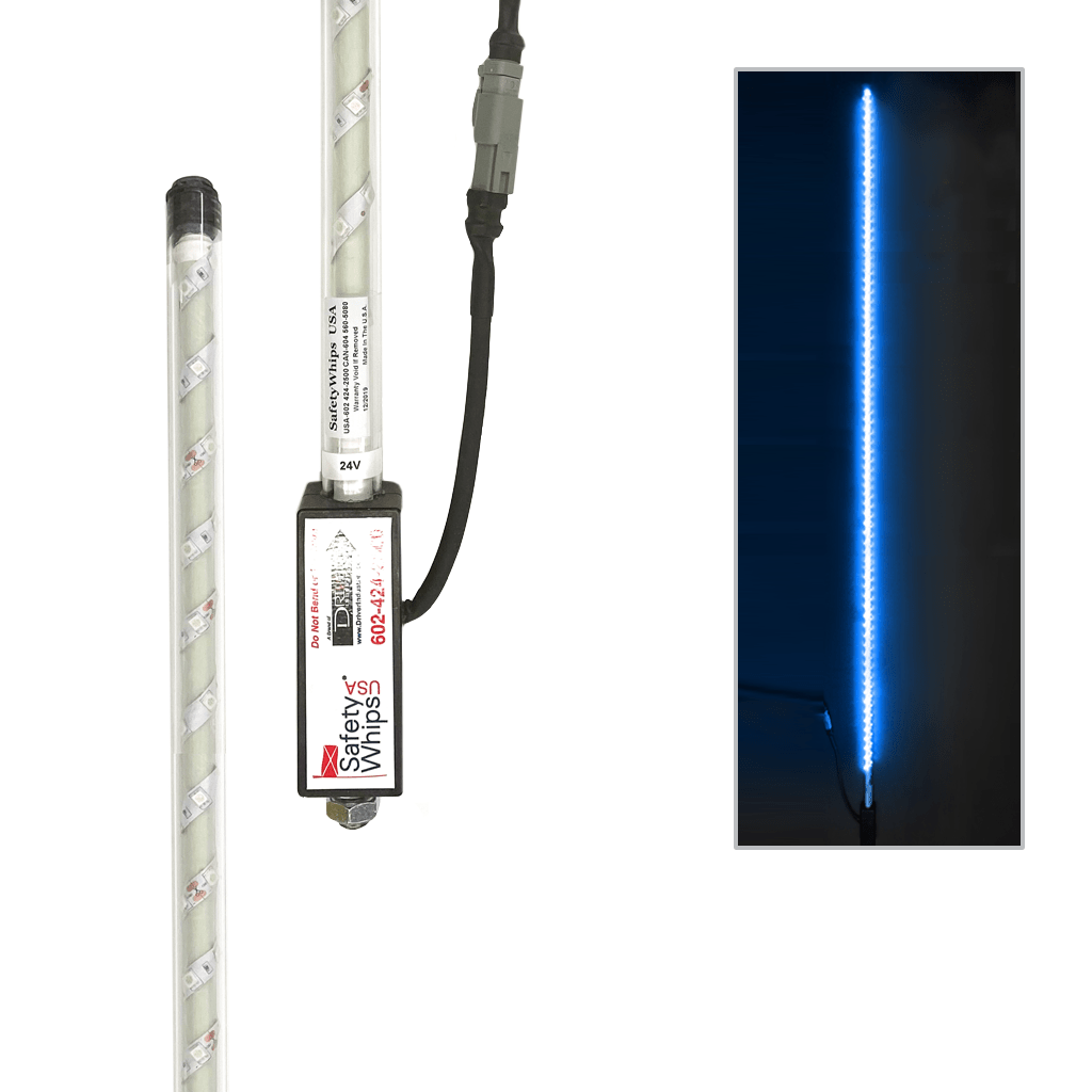 SafetyWhips 8' Super Duty Fully Lit Blue LED Whip (24Volt)