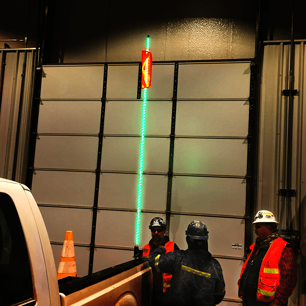 SafetyWhips 8' Super Duty Fully Lit Green LED Whip with Orange Flag (White X)