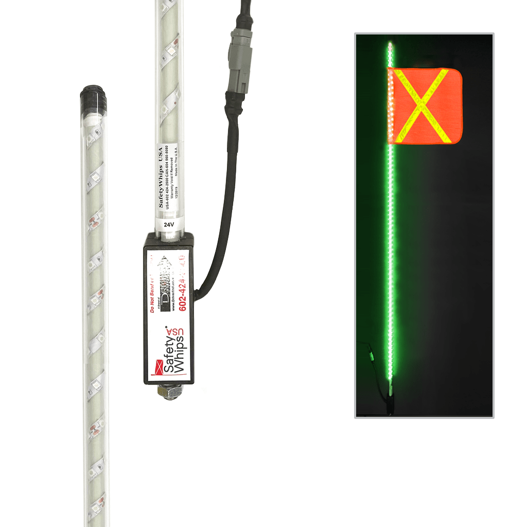 SafetyWhips 7' 9" Super Duty Fully Lit Green LED Whip with Orange Flag (Yellow X)
