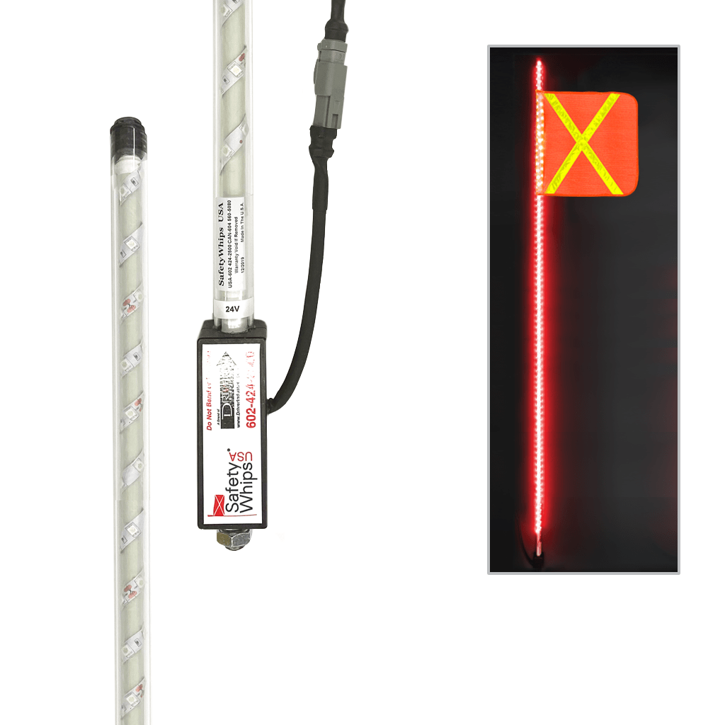 SafetyWhips 8' Super Duty Fully Lit Red LED Whip with Orange Flag (Yellow X)