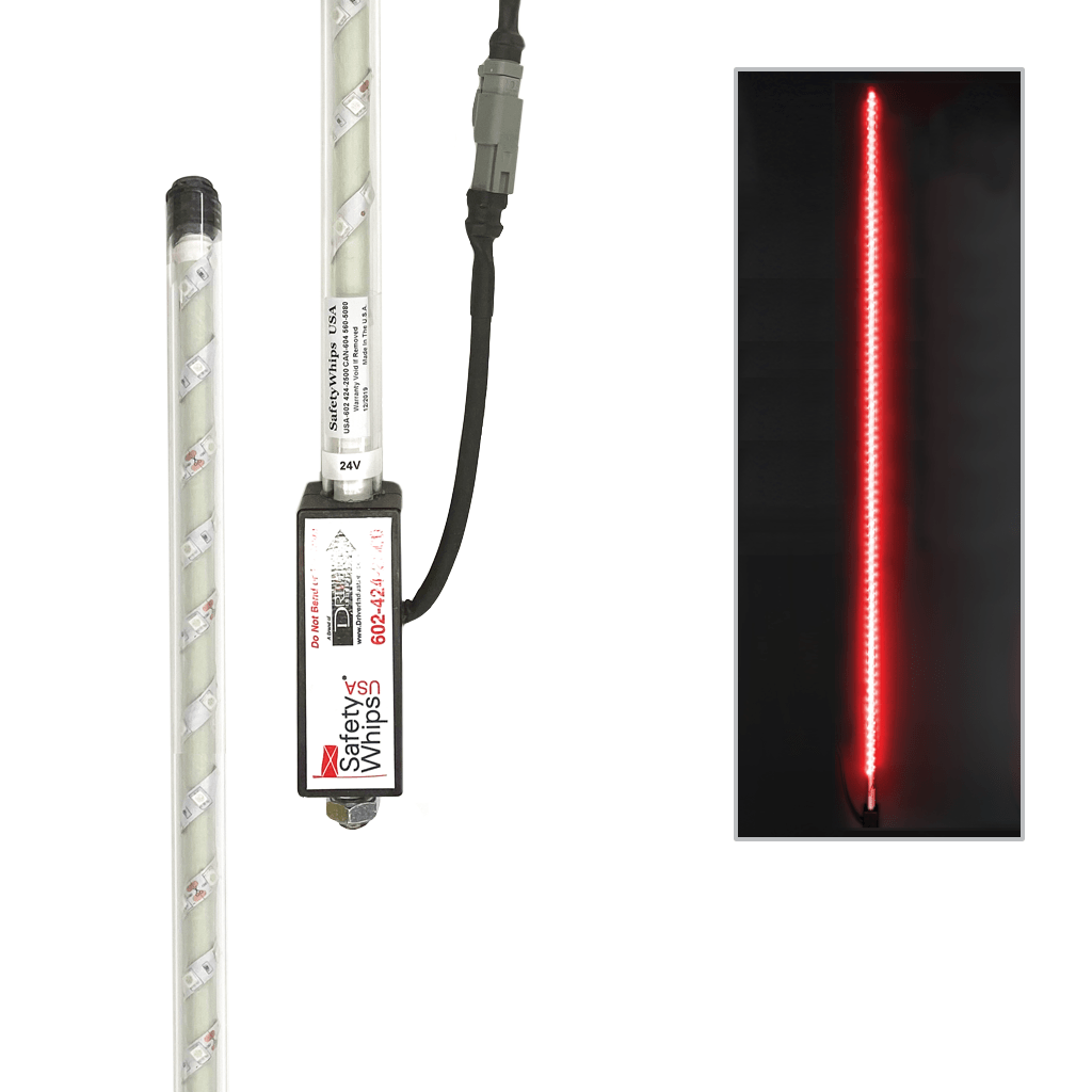 SafetyWhips 8' Super Duty Fully Lit Red LED Whip (24Volt)