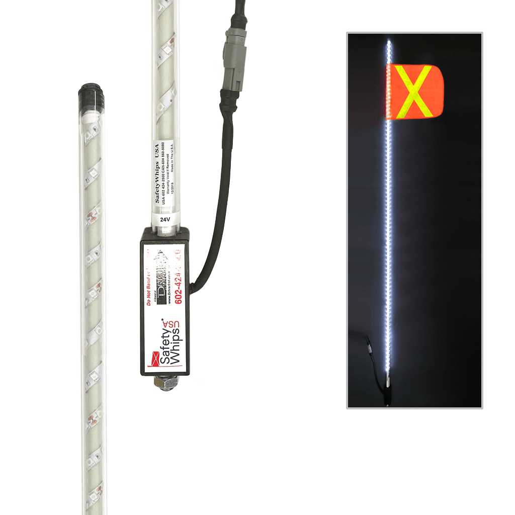 SafetyWhips 8' Super Duty Fully Lit White LED Whip with Orange Flag (Yellow X)