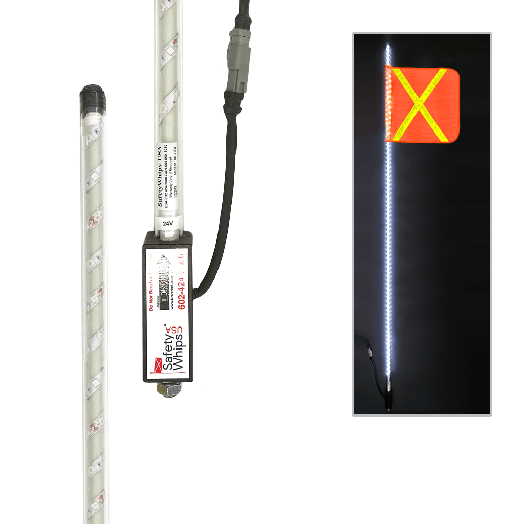 SafetyWhips 7' 9" Super Duty Fully Lit White LED Whip with Orange Flag (Yellow X)