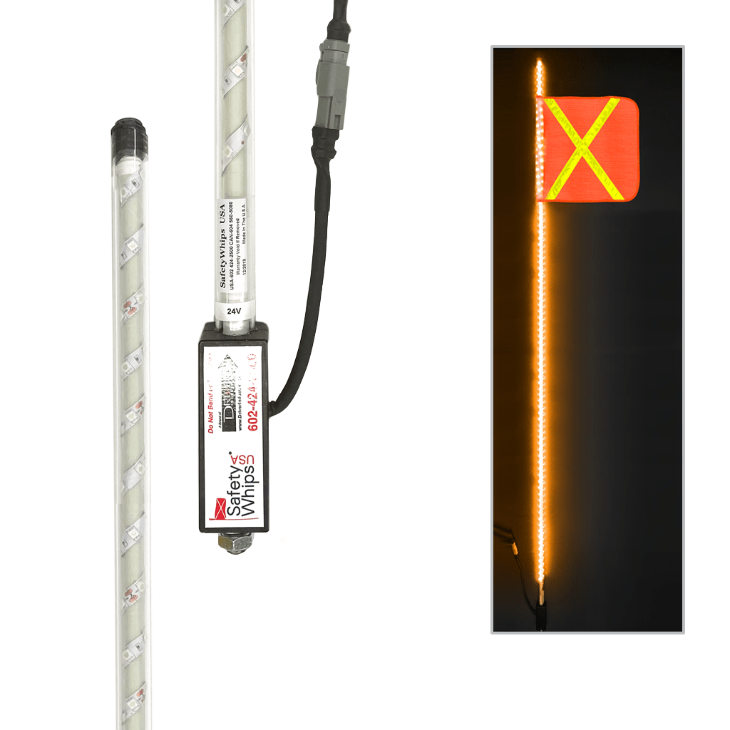 SafetyWhips 10' Super Duty Fully Lit Amber LED Whip with Orange Flag (Yellow X)