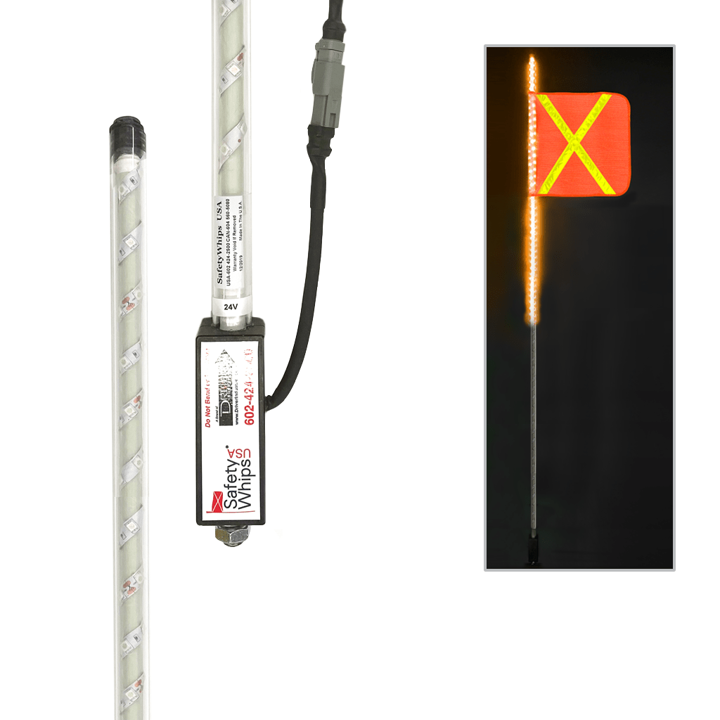 SafetyWhips 10' Super Duty Fully Lit Amber LED Whip with Orange Flag (Yellow X)