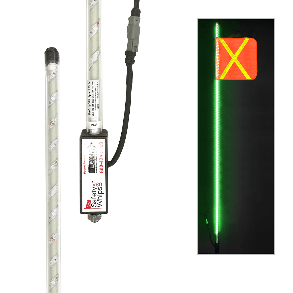 SafetyWhips 10' Super Duty Fully Lit Green LED Whip with Orange Flag (Yellow X)