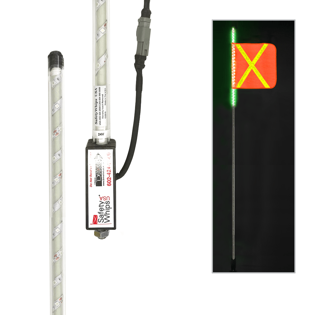 SafetyWhips 10' Super Duty Fully Lit Green LED Whip with Orange Flag (Yellow X)