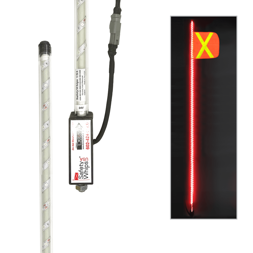 SafetyWhips 10' Super Duty Fully Lit Red LED Whip with Orange Flag (Yellow X)